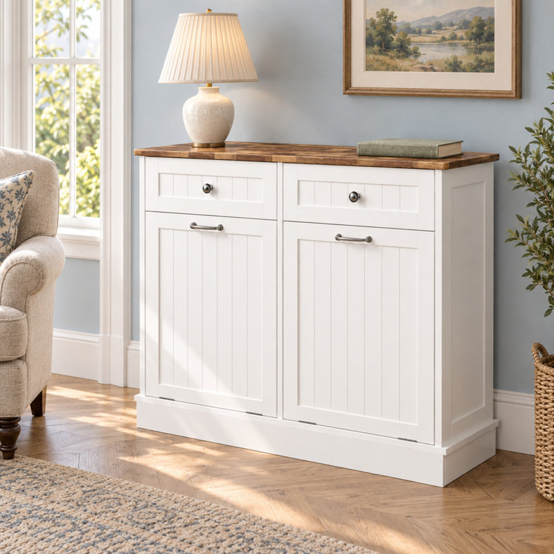 Armoire à poubelle basculante, en bois, 75 litres (20 gallons), autoportante - Blanche, Blanc