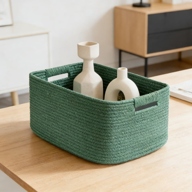 Large Woven Storage Basket 2-Pack With Handles, Foldable Cotton Rope Organizer Bin For Shelves, Closet, Kitchen, Toys, And Home Organization