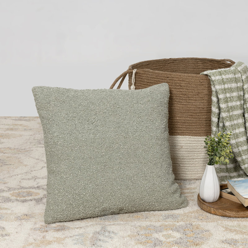 Boucle Mid-Century Modern Woven Throw Pillow Cover, 24"H x 24"W, Green, Pillow Cover Only - No Insert
