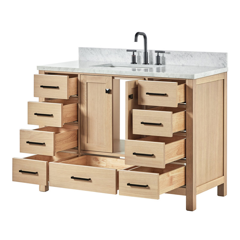 Flynt 49'' Single Bathroom Vanity with Carrara Marble Top, Oak