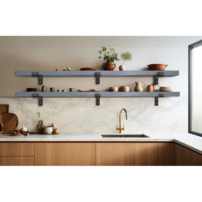 Emerald Lee 2 Piece Oak Bracket Shelf, 2" H x 71" W x 8" D, Gray