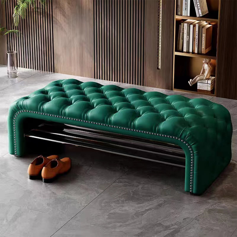 Banc de rangement en cuir vert pour chambre et vestibule Green Modern, Vert foncé, H 16,54 po x l 47,24 po x P 16,93 po 