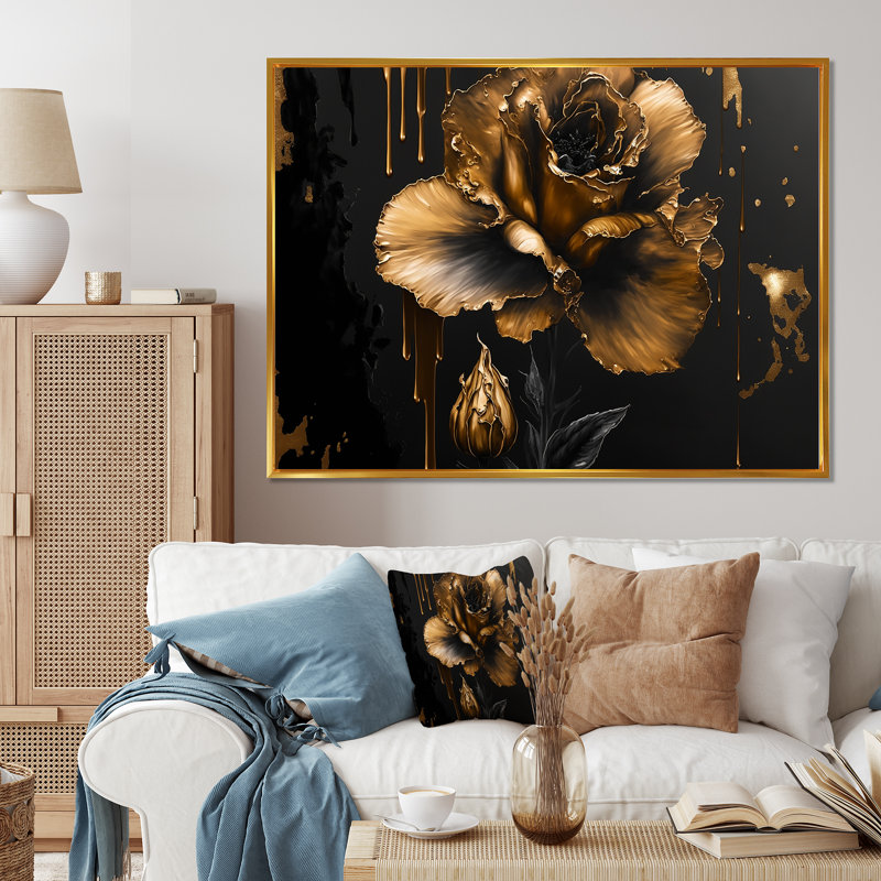 «Black and Gold Gladiolus III», cadre flottant, impression sur toile