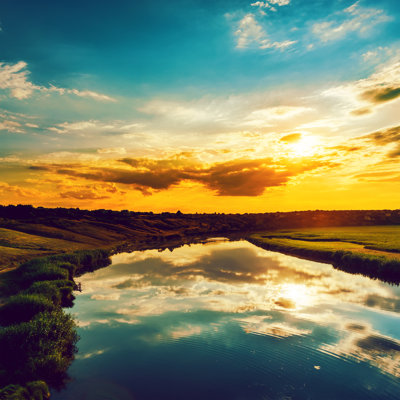 Coucher de soleil sur la rivière par Mycola - Photographie sur toile tendue