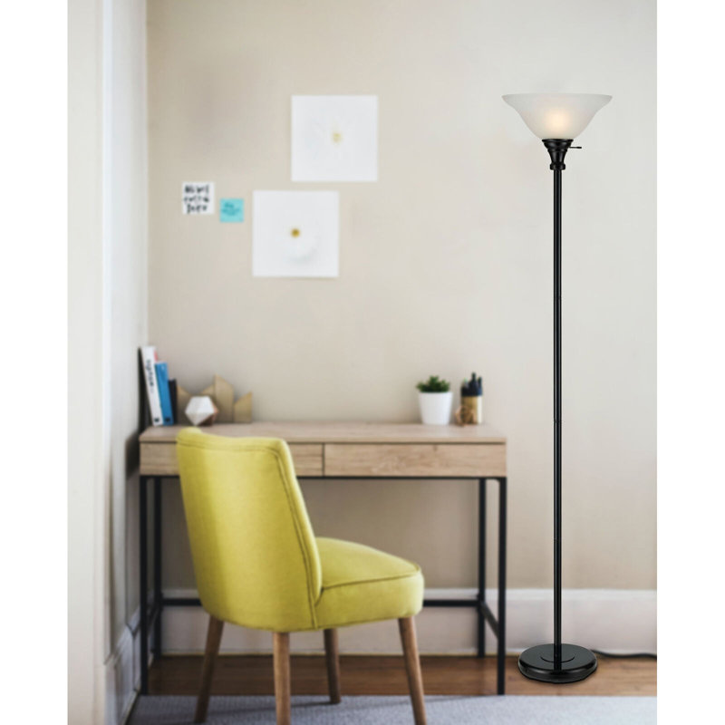 Black 150W 3 Way Torchiere Floor Lamp 70" H With Frosted Glass Shade E26 6 Foot Cord Living Room Bedroom Office, White, Black