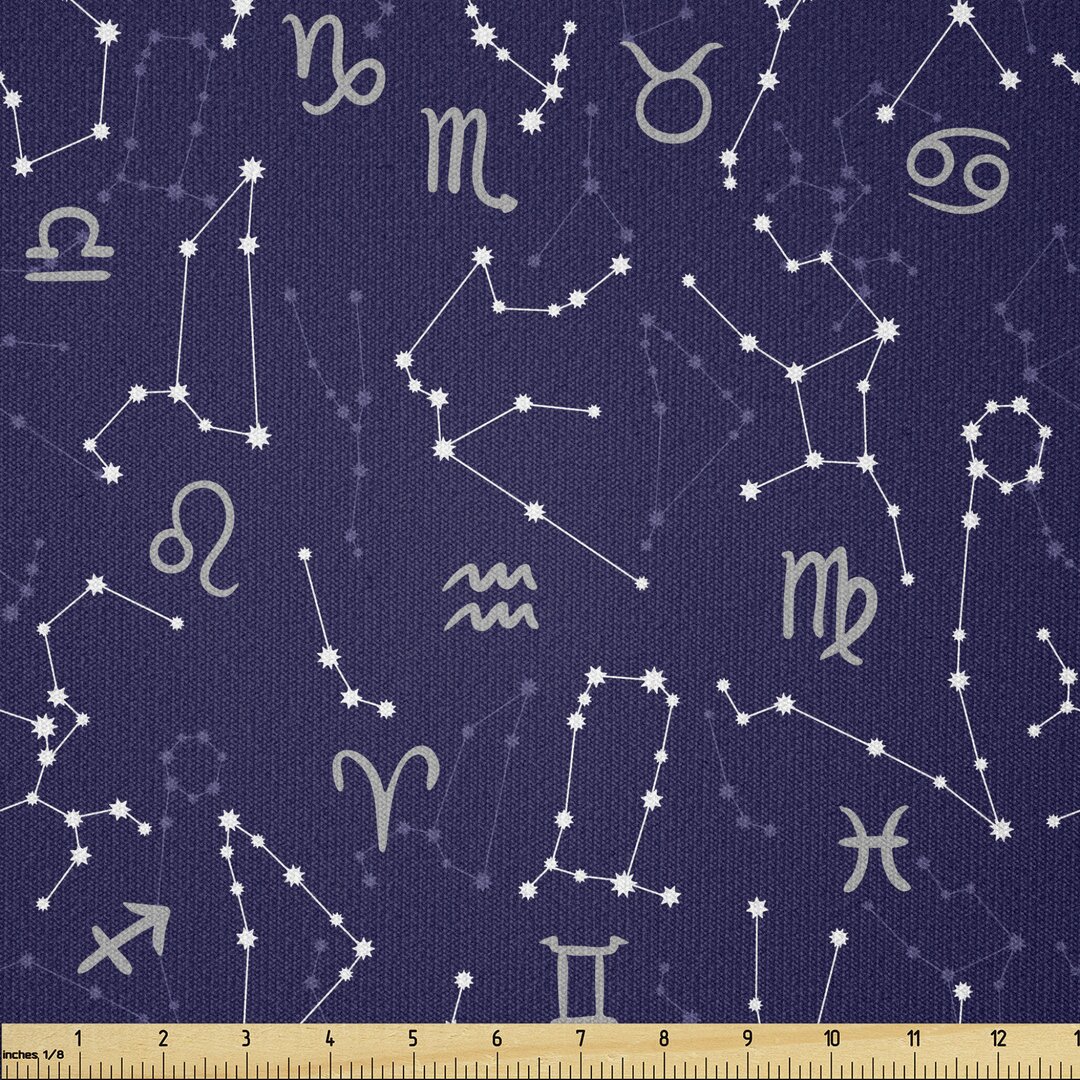 Stoff als Meterware, Zodiac Constellations, Astrologie, Indigo Grau Weiß