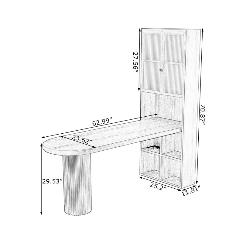 Bureau en bois massif noyer courbé, H 70,87 po x l 62,99 po x P 25,2 po, Retour à droite