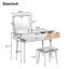 Ensemble coiffeuse classique 43,3 "avec miroir rabattable et tabouret, coiffeuse avec trois tiroirs et espace de rangement, blanc