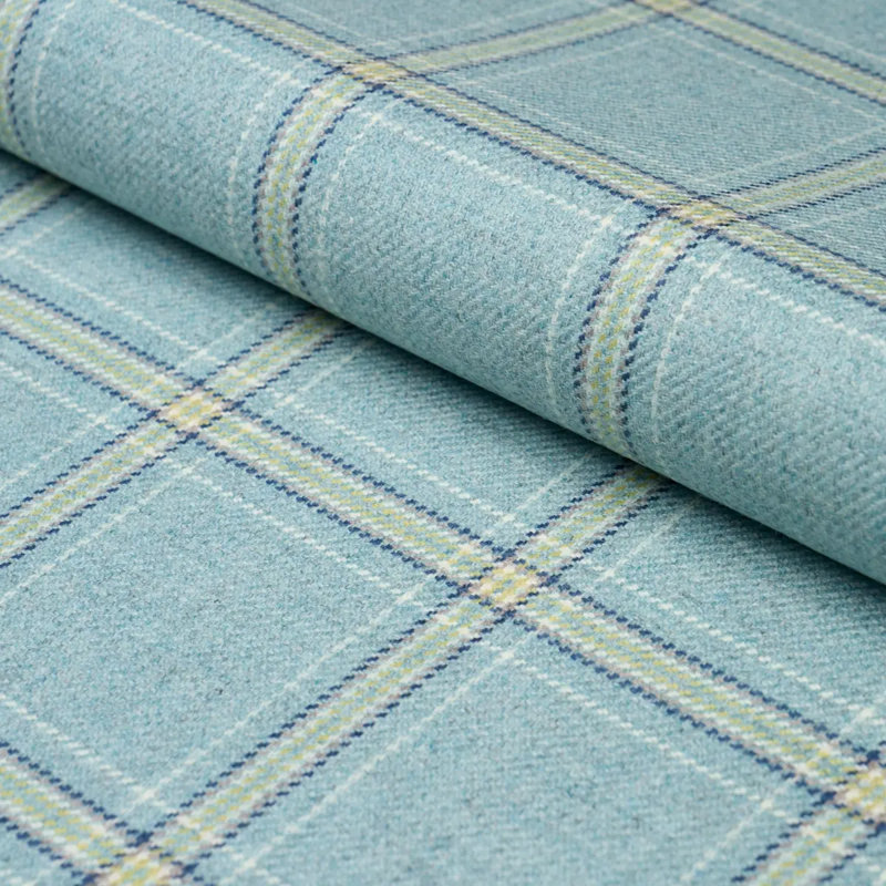 Schumacher x Patterson Flynn Blackburn Merino Plaid Fabric, Robin's Egg