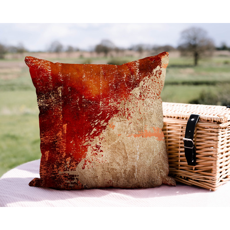 Coussin intérieur / extérieur Lincolnwood, 19 po x l 19 po, Orange / doré
