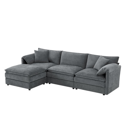 [NEW SKU of N723S0687B]103" Chenille Modular Sectional Sofa with Deep and Wide Seat, L Shaped Cloud Couch Set with Double Cushions, 4 Seat Sofa with Movable Ottoman, Oversized Indoor Furniture