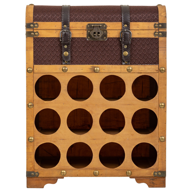 Elamin 12 Bottle Floor Wine Bottle & Glass Rack in Brown