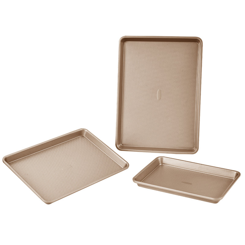 Gold Nonstick Carbon Steel Bakeware Set with Silicone Handles, 3-Piece