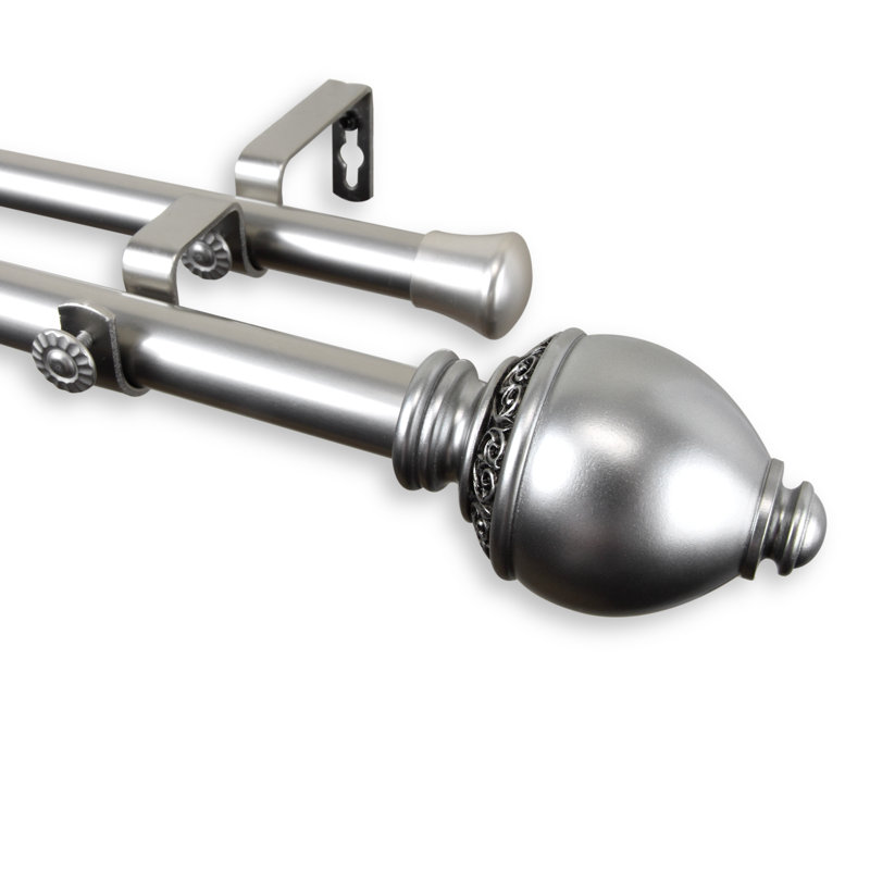 Tringle à rideaux double Sibyl, l 66 à 120 po, Nickel satiné