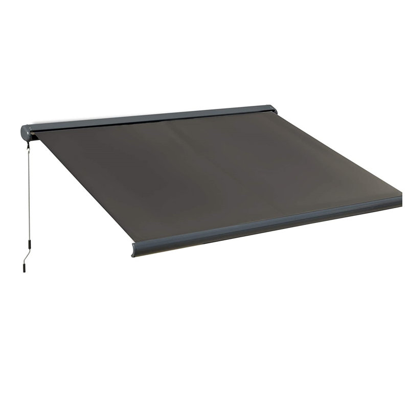 Dakota Fields 350cm W x 300cm D Polyester Grey Cover Motorised Retractable Patio Awning