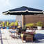 Parasol de patio bleu foncé 9 pi, avec mécanisme d'inclinaison et de manivelle, à volants pour parasol 9 pi de jardin