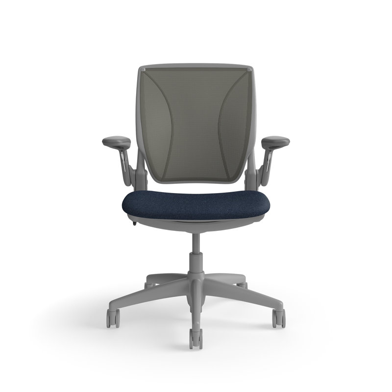 World LM, Ergonomic Task Chair with Poppy Seed Backrest, and  Autumn Upholstered Seat, Gray, Slate Blue Fabric, Gray Mesh
