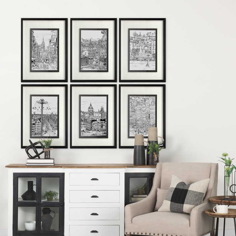 «B&W City Scene» par Melissa Wang a, reproduction d'art encadrée à la main avec passe-partout texturé, B&W City Scene IV