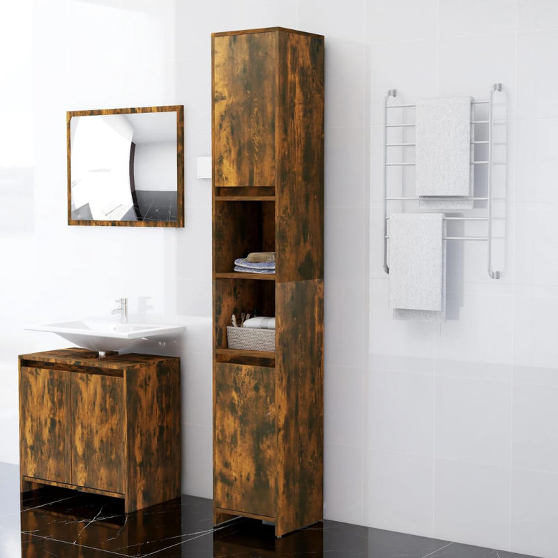 Dorjan Bathroom Cabinet Engineered Wood Rack, Smoked Oak