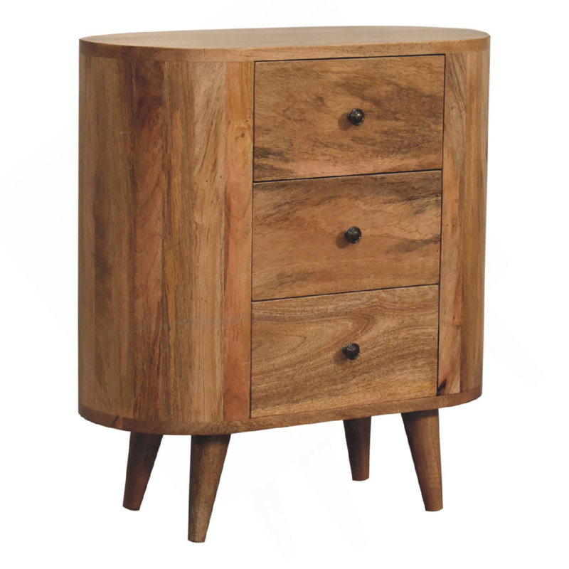 Mini armoire en bois de chêne, 3 tiroirs, pieds nordiques, brun
