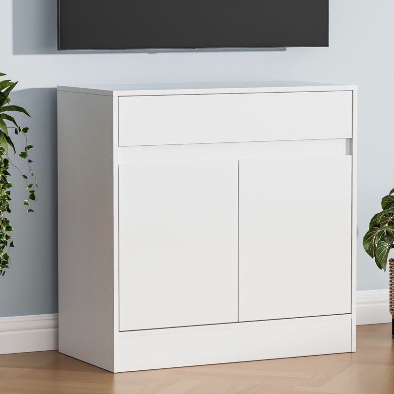 Buffet Cabinet With 2 Doors And Drawer, Coffee Bar Cabinet With Adjustable Shelf, Modern Kitchen Buffet Sideboard For Living Room, Kitchen, White