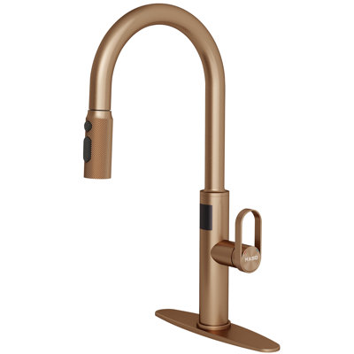 MASO Touchless Kitchen Faucet with Pull-Down Sprayer, Fahrenheit Temperature Display, 3 Spray Modes, 360° Swivel, Commercial Modern Faucet for RV, Farmhouse, Camper, Laundry & Bar,Brushed Rose Gold