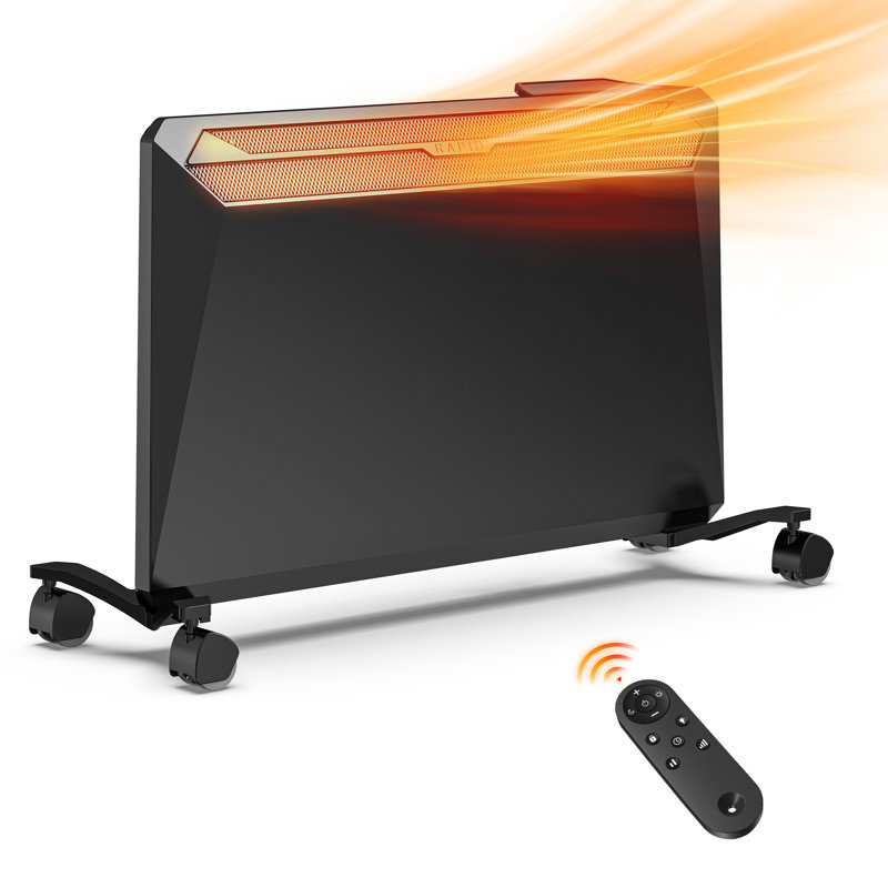 1500 W Electric Ceramic Heater In Black With Tip-over Protection, Remote Control