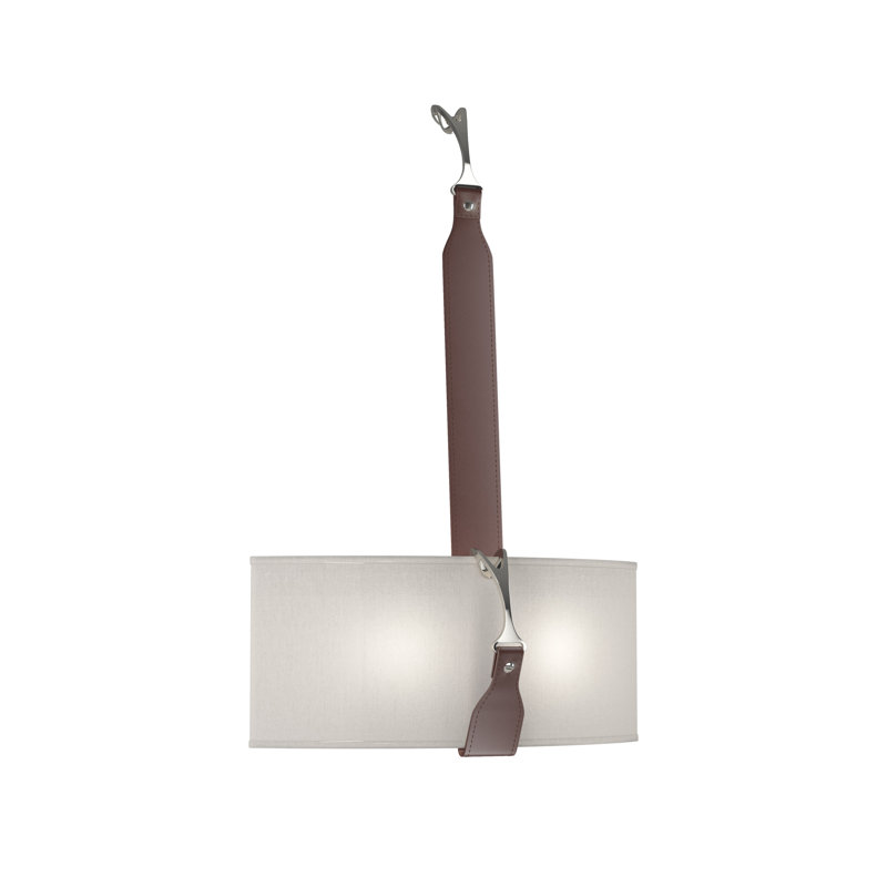 Saratoga Half Drum Shade 2 Light Wall Sconce, Polished Nickel, British Brown, Flax