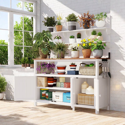 50.2" Rustic Fir Wood Potting Bench With Ample Storage And Spacious Countertop
