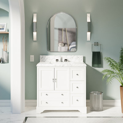 Ensemble de meuble-lavabo simple 36 po Tilford avec rangement blanc et comptoir en marbre de Carrare