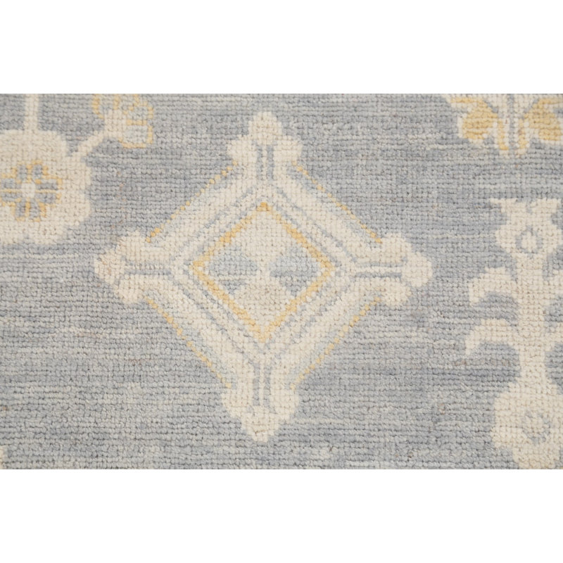Tapis décoratif gris en laine de conception unique 9 pi X 11 pi 11 po noué à la main