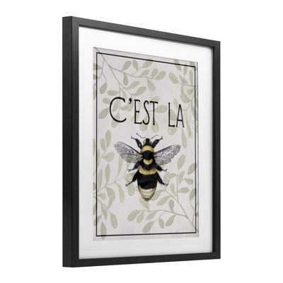 Abeille française sur imprimé floral encadré sous verre, design par Lil 'Rue