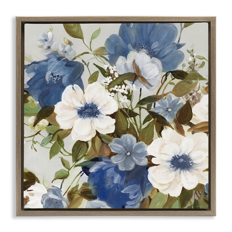 Lot de fleurs bleues, H 25 po x l 25 po, Cadre flottant orme Montalcino