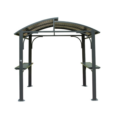 8X5ft  Arc Roof, Grill Canopy For Outdoor Grill W/Double Galvanized Steel Roof And 2 Side Shelves, BBQ Gazebo Grill Tent For Patio Garden Backyard