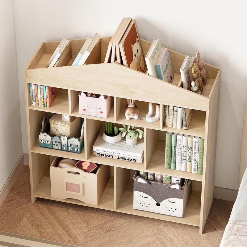 Organisateur de bibliothèque et de jouets pour 9 enfants, tablette de rangement en bois pour salle de jeux, chambre de bébé