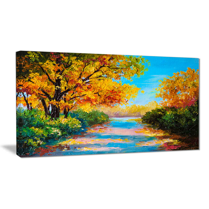 «Autumn Forest with Colorful River Landscape», reproduction sur toile tendue, H 16 po x l 32 po