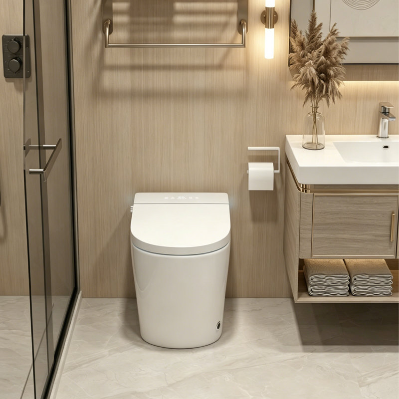 Yingze 10" Rough-In Compact Tankless Smart Bidet Toilet, 23" Length Under 25", Small Size Toilet, Auto Flush Foot Sensor, Instant Warm Water, Heated Seat, Self-Clean Nozzle, LED Night Light, Wireless Remote
