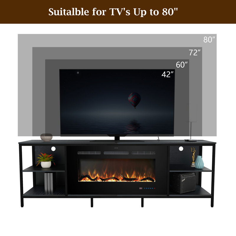 Crédence de rangement l 70 po avec foyer électrique Moorehouse, Noir