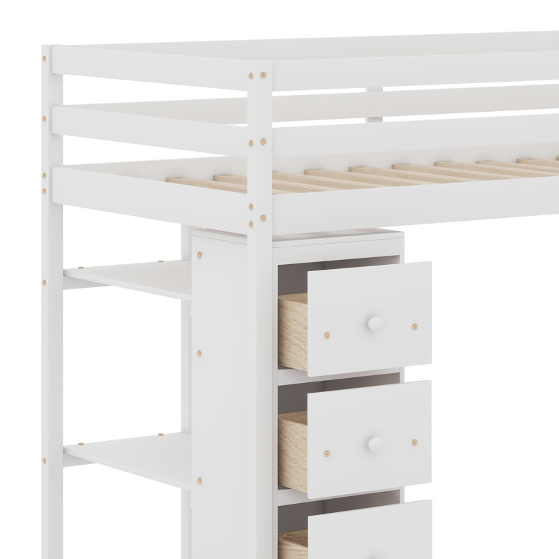 Lit mezzanine avec tiroirs de rangement, Blanc