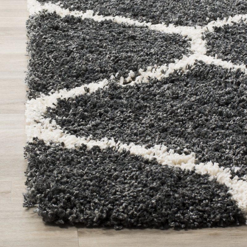 Tapis à poils longs Darrold Hudson, Rectangle 8 pi x 10 pi, Dark Grey/Ivory