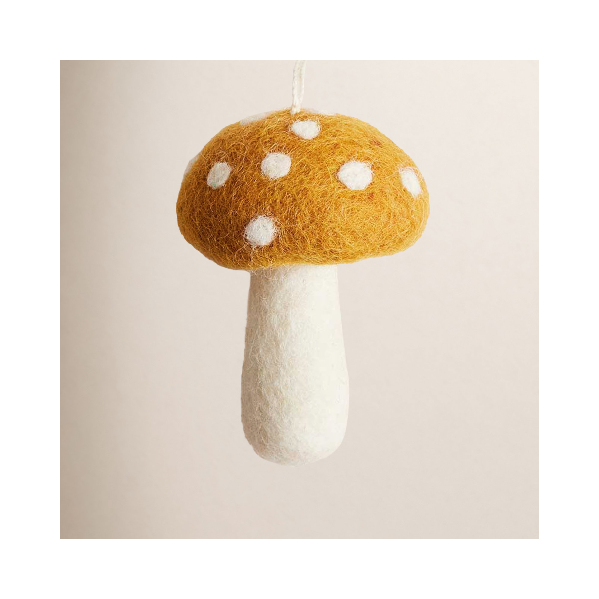 Felted Mushroom Ornament, 3.5" H x 2.5" W x 2.5" D, Ochre