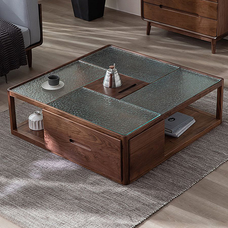 Modern simple solid wood glass coffee table