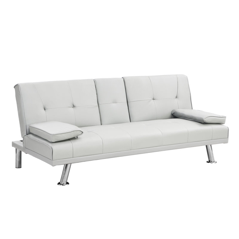 Deantwan Rolled Arm Sleeper, White Faux Leather, 28.3" H x 66" W x 31.7" D