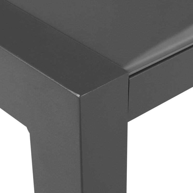 Table de salle à manger extérieure en verre trempé gris, structure en aluminium, largeur de 70 pouces, table d'appoint avec cadre antirouille et verre, repas décontractés à surface lisse de 36,2 po de profondeur