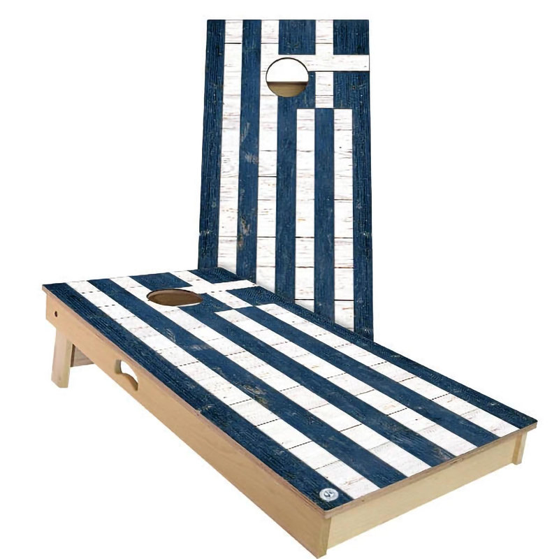 Ensemble de 2 panneaux de cornhole à thème drapeau 2 pi x 4 pi avec étui et lumières, Bleu, Grèce