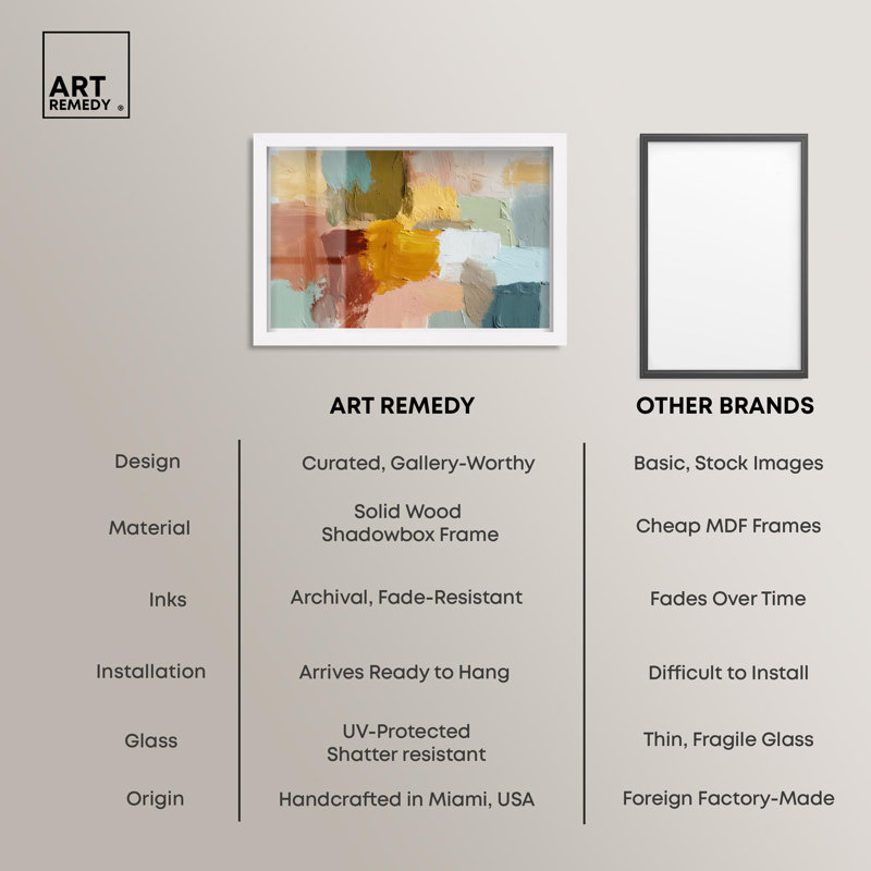 «Sunset Masonry I Shadowbox Print», art mural abstrait par Art Remedy, cadre blanc, 31 x 21, H 21 po x l 31 po, Cadre blanc