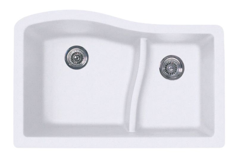 32'' L Double Bowl Granite Kitchen Sink, Metallico