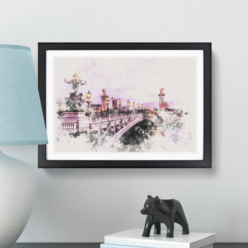 Pont Alexandre III Bridge in Paris France - Picture Frame Painting Print, Black Framed, 36cm H x 48cm W x 2cm D