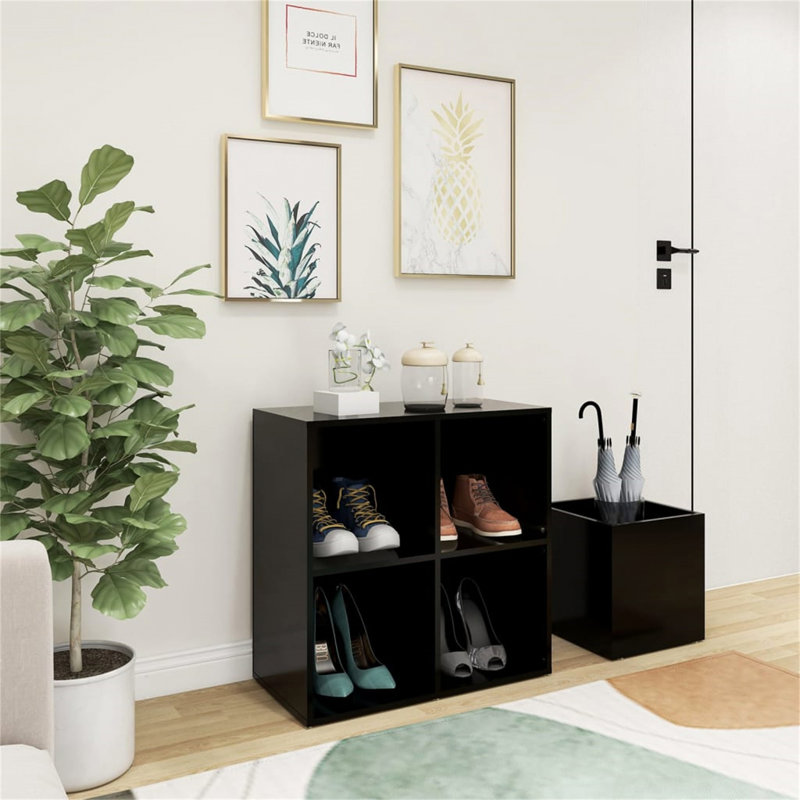 4 Pair Solid Wood Shoe Rack, Black