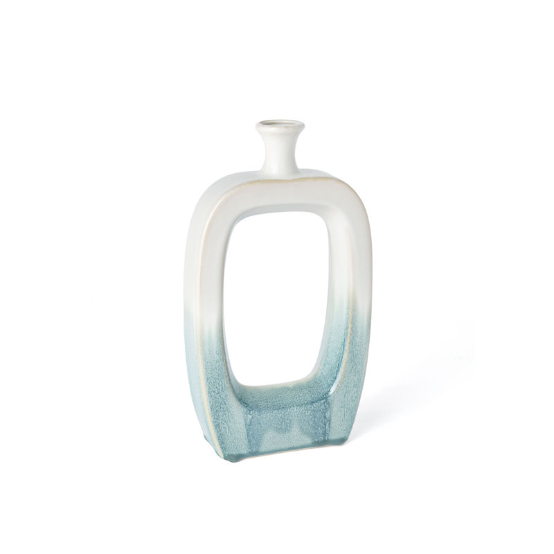 Coastal Elegance Two-Tone Green and White Ceramic Table Vase